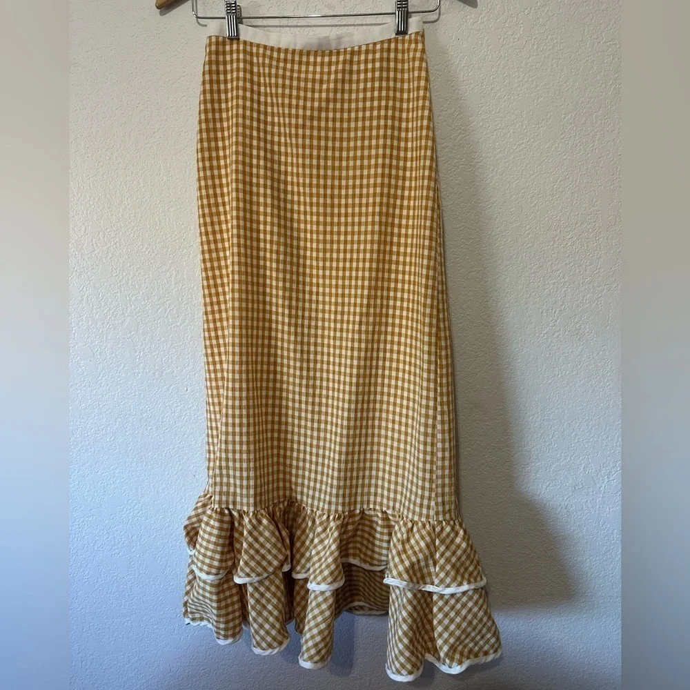Keepsake the Label Gingham Ruffle Midi Skirt - Yellow and white - XS